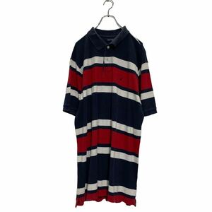 NAUTICA 半袖 ボーダー ポロシャツ 2XL ネイビー レッド ノーティカ ビッグサイズ ワンポイントロゴ 古着卸 アメリカ仕入 a605-6729