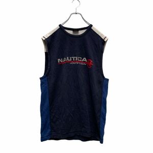 NAUTICA ロゴ タンクトップ L ネイビー ホワイト 切替 ノーティカ ノースリーブ 古着卸 アメリカ仕入 a605-6792