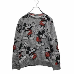 Disney character print sweat sweatshirt 2XS lady's gray total pattern Disney Mickey old clothes . America buying up a602-5710