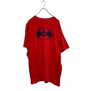 半袖 プリントTシャツ 2XL～ レッド ビッグサイズ クルーネック バックプリント コウモリロゴ 古着卸 アメリカ仕入 a605-7040