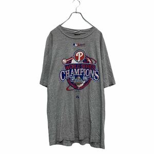 Majestic 半袖 プリントTシャツ 3XL～ グレー マジェステック MLB ワールドシリーズ 2008 ビッグサイズ 古着卸 アメリカ仕入 a605-7038