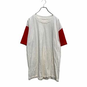 半袖 無地Tシャツ 2XL～ ホワイト レッド 切替 シングルステッチ ビッグサイズ クルーネック 古着卸 アメリカ仕入 a605-7039