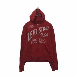 Levi's プリント スウェット パーカー リーバイス XS~ レッド フルジップ 古着卸 アメリカ仕入 a605-7145