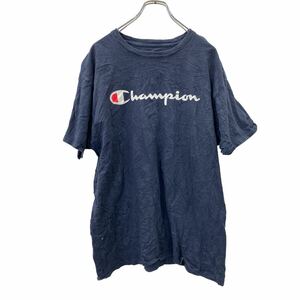 champion 半袖 ロゴ ワッペン プリントTシャツ Lサイズ チャンピオン ネイビー 古着卸 アメリカ仕入 t2405-3019