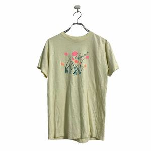 半袖 プリント Tシャツ S～ ライトイエロー 花 シングルステッチ 古着卸 アメリカ仕入 a605-7882