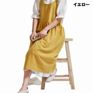  Europe способ фартук желтый модный симпатичный с карманом One-piece женский простой работник по уходу за детьми платье хлопок ......