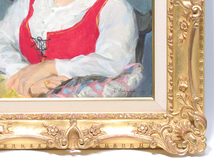 【GINZA絵画館】中山忠彦　油絵８号「紅いベスト」１９６５年作・現代洋画壇巨匠の逸品　A61U4L4K0D6H_画像4