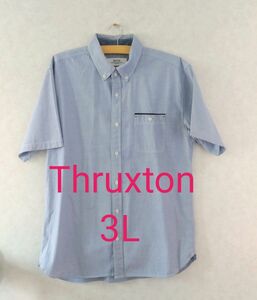 『Thruxton』スラクストン　3L　メンズシャツ　ブルー　大きいサイズ　綿100%　ボタンダウンシャツ　胸ポケット　 半袖