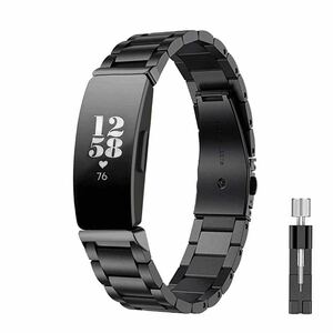 【送料無料】[Ankersaila] バンド適応 Fitbit Inspire 2/Fitbit Inspire/Fitbit Inspire HR 交換バンドステンレススチール (ブラック)(A56)