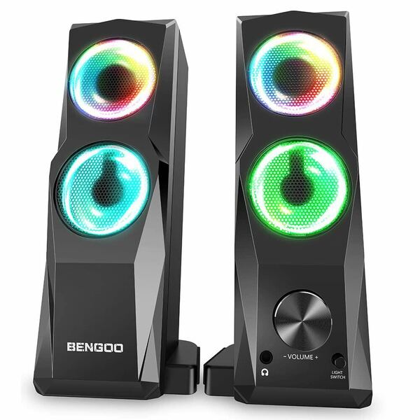 【送料無料】BENGOO PCスピーカー ゲーミングスピーカー USB有線 RGBライト サラウンドサウンド AUX 3.5ｍｍ端子 イヤフォンジャック(A152)