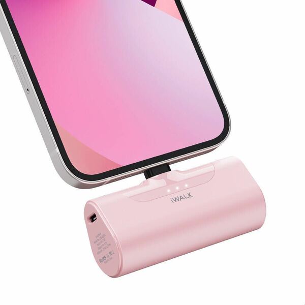 【送料無料】 iWALK モバイルバッテリー 超小型 iPhone用 lightning 4500mAh コネクター内蔵 コードレス 直接充電 PSE認証済 ピンク(A154)