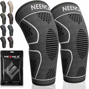 【送料無料】NEENCA 膝サポーター 2枚セット スポーツ用 膝専用 膝保護 膝安定 マラソン/大きいサイズ (グレー, XL)(A129)