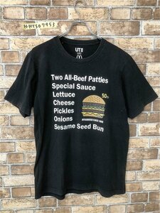 UNIQLO UT ユニクロ メンズ マクドナルド 50th ハンバーガー プリント 半袖Tシャツ L 黒 ブラック コラボ
