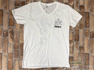 TRUSS トラス メンズ おもしろ ユニーク Nara 胃痛 文字 プリント Vネック 半袖Tシャツ XL 白 綿 ビッグサイズ 大きいサイズ