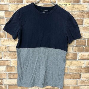 AMERICAN EAGLE アメリカンイーグル メンズ 配色切替 バイカラー 半袖Tシャツ 紺 × グレー XS