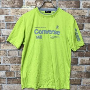 converse コンバース メンズ ロゴ プリント 二重襟 ドライ 半袖Tシャツ M 黄緑 ライムイエロー