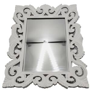 E05139 壁掛け鏡 ウォールミラー 大きい 白 ホワイト 高級感 おしゃれ 木製 高さ約500mm 横幅約400mm