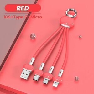 3in1　赤色　充電ケーブル　１本　iPhone　タイプC　Micro-USB