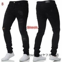 3色 メンズジーンズ デニムパンツ ジーパン ウォッシュ スキニー ストレッチ バイクジーンズ ダメージ S~3XL_画像3