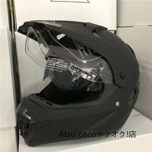 ダブルシールド オフロードヘルメット 内蔵ゴーグル バイクヘルメット オフロード フェイスヘルメット マットブラック