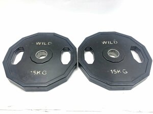 WILD FIT ワイルドフィット ラバープレート 15kg×2枚 ペア 総重量30kg 穴径50mm ウェイトプレート トレーニングギア ホームジム Y05128S