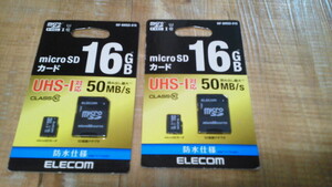 microSD card 16GB UHS-I 50MB/s ELECOM waterproof specification unopened 2 sheets 