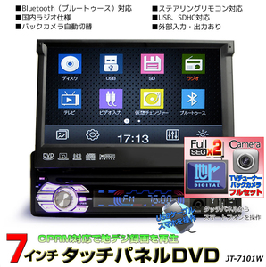 地デジCPRM対応 1DINインダッシュ７インチタッチパネル DVDプレーヤー＋2x2フルセグチューナーセット＋１７０度バックカメラセット自動切替