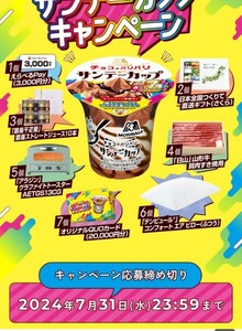 【数7】懸賞応募★ サンデーカップ キャンペーン　レシート えらべるPay3,000円分、クオカード20000円分等が当たる★WEB応募　送料無料～