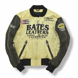 ★ ベイツ BATES フルデコ 裏メッシュ コットン ライディング ジャケット L オフホワイト チャコール メンズ バイク ライダース 古着★の画像1