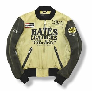 ★ ベイツ BATES フルデコ 裏メッシュ コットン ライディング ジャケット L オフホワイト チャコール メンズ バイク ライダース 古着★