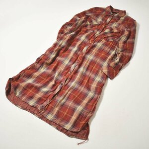 ! spring summer material! Avirex AVIREX shirt One-piece M check pattern Brown maxi height cotton linen Like lady's wi men's for women!