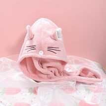 ヘアタオル 猫 ピンク 速乾 ネコ ヘアキャップ 髪 包み 巻き 上部 固定 お手入れ 手洗い 天日干し 一般的 タオル パサつく 扱いやすい_画像3