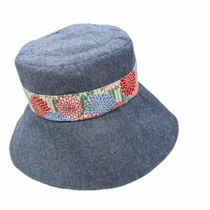 和柄　祭り　帽子　M 57.5㎝　女性　レディース　ハンドメイド　綿100% 花柄　つば広バケットハット
