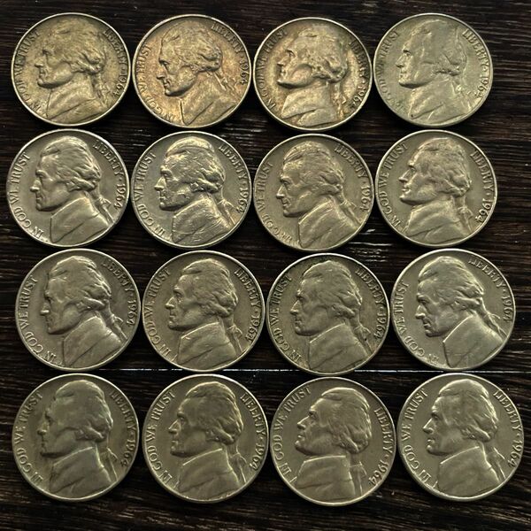 USA 1964 ジェファーソン5セントコイン16枚 アメリカ