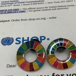  SDGs ピンバッジ 2個（1700円税込）（国連ブックショップ購入・送料無料）（新品未使用）（保存袋付2枚き）UN12