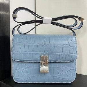  stylish tofu bag leather pochette genuine article . leather . leather lady's bag shoulder bag crocodile leather light blue 