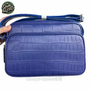 クロコダイルレザー　メンズバッグ　鰐革　腹革使用　大容量　紳士バッグ　通勤バッグ　ショルダーバッグ　品質保証　ブルー