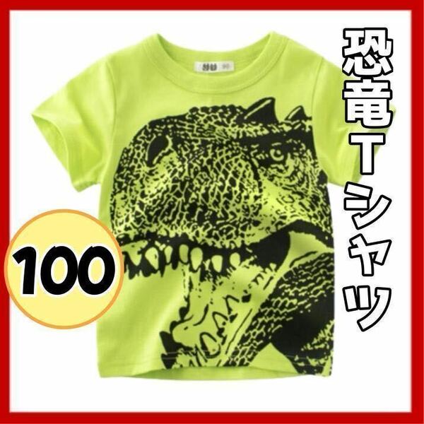 新品 100 恐竜プリント Tシャツ ベビー キッズ グリーン 綿 ダイナソー