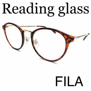 人気のFILAブランド　カジュアルなデザインのおしゃれな老眼鏡　ユニセックス　ブルーライトカット仕様　ブラウンデミ×ゴールド