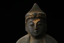 【LIG】時代仏教美術 木彫朱塗 釈迦如来坐像 8.5㎝ コレクター収蔵品 [.QT]24.1_画像5