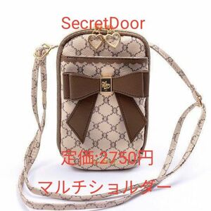 SecretDoor　マルチショルダーバッグ お財布 スマホショルダー リボン ミニ ポシェット ブラウン 