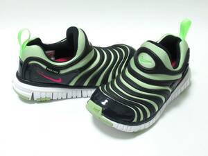 NIKE DYNAMO FREE PS 黒 黄緑 21cm ナイキ ダイナモ フリー キッズ スリッポン 運動靴 オブシディアン ライム 343738-440