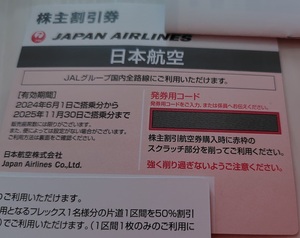 JAL　株主優待　2024/6/1～2025/11/30まで