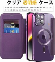 ◆iPhone 15 plus用 ケース 手帳型 Magsafe対応 クリア 背面 透明 高級なPUレザー 永久磁石 マグネット スマホケース カード収納 カバー_画像6
