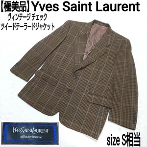 [ превосходный товар ]Yves Saint Laurent Yves Saint-Laurent Vintage проверка твид tailored jacket блейзер хаки мужской S соответствует 