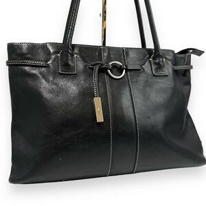  Agnes B boya-juagnes b. VOYAGE tote bag leather Logo charm handbag business bag shoulder ..A4 possible commuting black 773