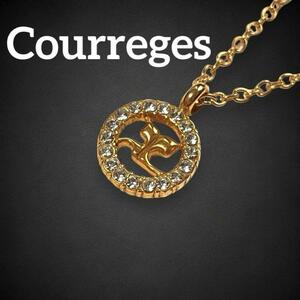 [ beautiful goods ] Courreges necklace Logo Circle rhinestone courreges accessory pendant Gold round at8