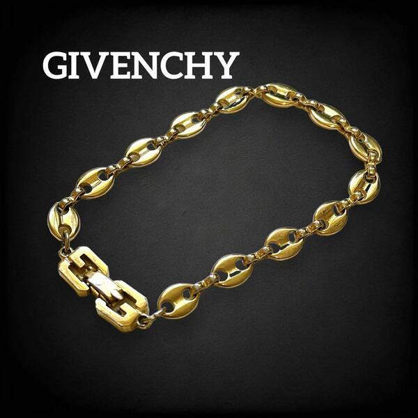 【美品】 ジバンシー GIVENCHY ブレスレット 腕輪 チェーン ヴィンテージ レトロ オールド アクセサリー バングル 古着 ロゴ ゴールド 922