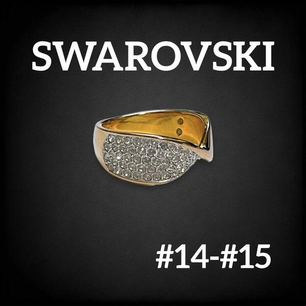 【美品】 スワロフスキー SWAROVSKI 指輪 リング ラインストーン ビジュー クリスタル ヴィンテージ ビンテージ 14号 15号 ゴールド 925