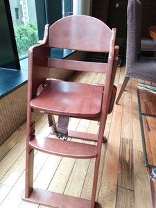 1 jpy selling out baby chair Kato ji wooden high chair step switch possibility Brown KATOJI secondhand goods selling out 